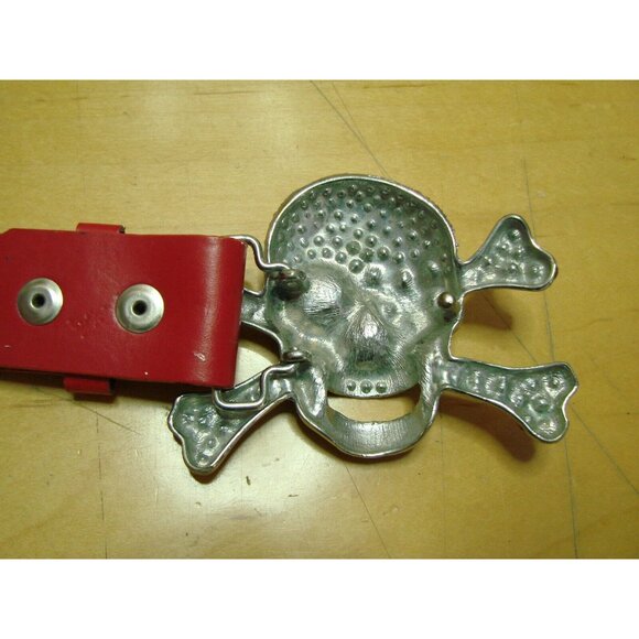Rhinestone Skull Cross Bone Buckle Red Leather Belt Size XL 42-44 Punk Goth Rock main image 4